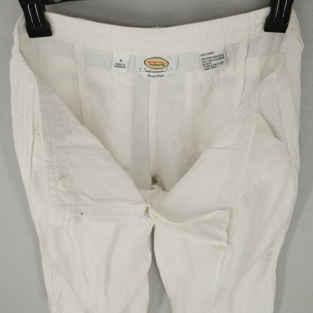 Talbots Pants Petites 4P White Irish Linen Crop Wide Leg Pockets Cruise Resort - Picture 11 of 11